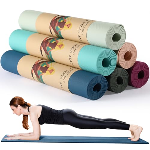 Timgle 6 Pack Yoga Mats Bulk 68 x 24 Inches Non Slip Exercise Yoga Mat 4 mm Thick Anti Slip Tear Resistant Sports Gym for Fitness Stretching Home Workout and Studio