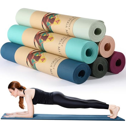 Timgle 6 Pack Yoga Mats Bulk 68 x 24 Inches Non Slip Exercise Yoga Mat 4 mm Thick Anti Slip Tear Resistant Sports Gym for Fitness Stretching Home Workout and Studio