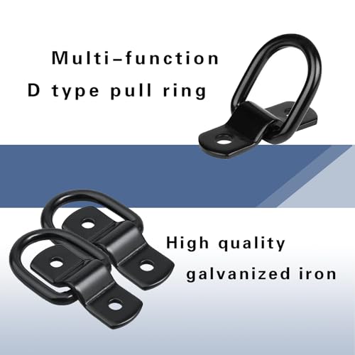 4 PCS D Rings Tie Down Anchors, All-Purpose Trailer Pull Rings, Multifunctional Fastening Buckles, Durable Door Catches, Cargo Mooring Tool Kit, for Most Cars, Trucks and Vans (Black)