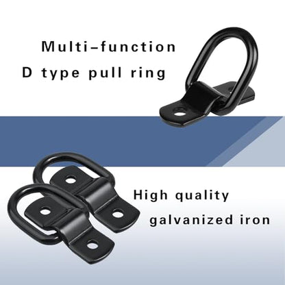 4 PCS D Rings Tie Down Anchors, All-Purpose Trailer Pull Rings, Multifunctional Fastening Buckles, Durable Door Catches, Cargo Mooring Tool Kit, for Most Cars, Trucks and Vans (Black)