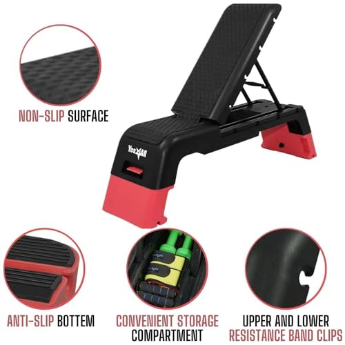 Yes4All Multifunctional Aerobic Deck - Versatile Fitness Station, Weight Bench, Aerobic Stepper, Plyometrics Box for Cardio Workouts and Strength Training - color: B.Red/Black