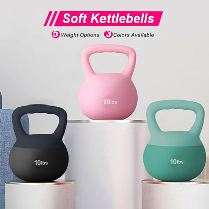 soges PVC One-Piece Kettlebell with Wide Handles, Strength Training Kettlebells 5lb to 35lb Optional for Women of Different Levels, Iron Sand Filled Soft Kettlebell - color: 10lbs - Pink