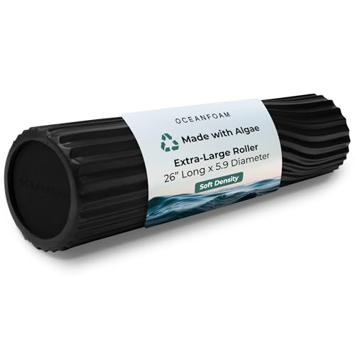 Tsunami Roller (Black) - Extra-Large, 26" x 5.9" - Soft, Textured Foam Roller for Physical Therapy, Back Pain, Exercise & Stretching - Wave Textured - Yoga, Athletics, & Wellness
