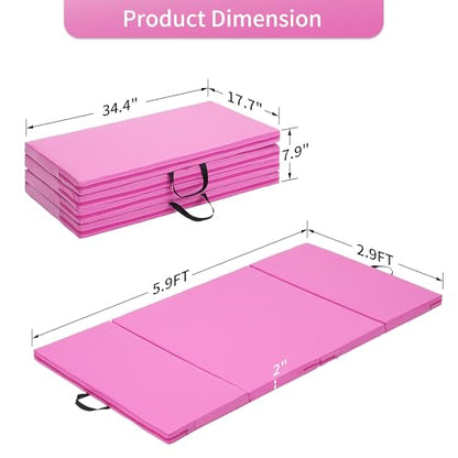 ZENOVA Gymnastics Mat 6'x3'x2''/4'x8'x2'' Exercise Mat Gym Mat for Home Aerobics Workout Foldable Tumbling Mat Children Gifts - color: 3FT x 6FT --Pink