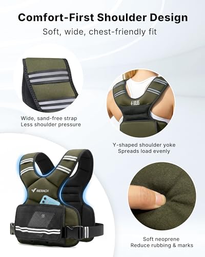 MERACH Weighted Vest for Women, Adjustable Weight Vest with Front Phone Pockets & Iron Sand Bags, Rucking Vest with Reflective Stripe for Strength Training, Walking, Running, Cardio, Home Workout - color: Green