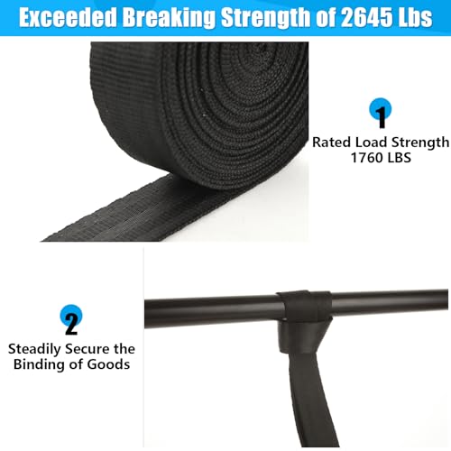 4pc 1in Ratchet Straps - Heavy Duty 20ft Tie Downs with Hooks, Black Ratcheting Straps for Motorcycle & Trucks - 2645 LBS Strength - color: Black