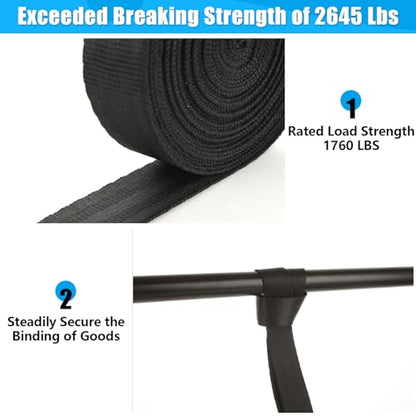 4pc 1in Ratchet Straps - Heavy Duty 20ft Tie Downs with Hooks, Black Ratcheting Straps for Motorcycle & Trucks - 2645 LBS Strength - color: Black