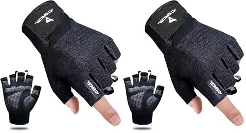 ATERCEL Workout Gloves for Men and Women, Exercise Gloves for Weight Lifting, Cycling, Gym, Training, Breathable and Snug fit - color: Black, size: Medium (Pack of 2)