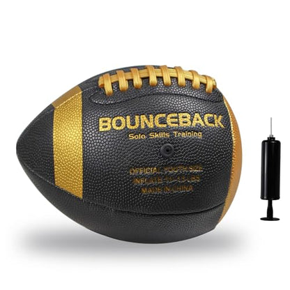 BOUNCEBACK Soft Leather Training Football, Youth Size & Official Size, Fatherless PU PassCatch Solo Enhancing Passing Catching(with Pump) - style: Black-7#(Ages 5-14)