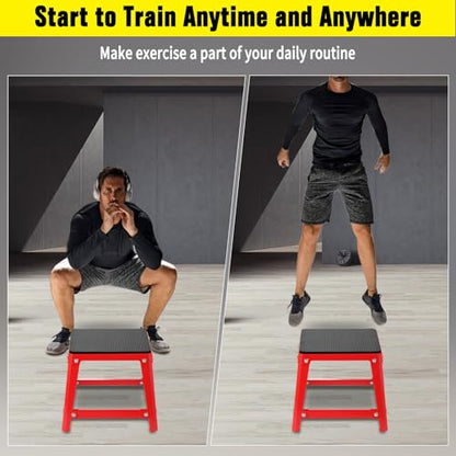 Plyometric Boxes for Jumping - color: Red, size: 12/18/24 inch