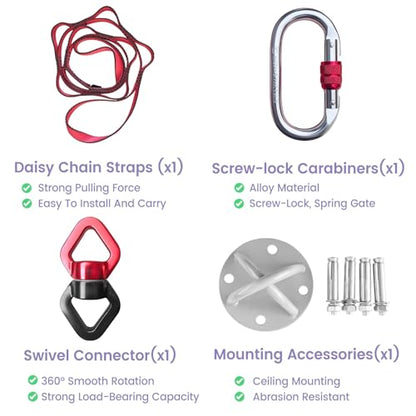 JYHHCYS Bungee Fitness Equipment Set Plus Size, Heavy Duty Aerial Yoga Resistance Rope for Home Gym Training & Fitness, Indoor Bungee Jumping Harness(Full Set 3XL - 220 lbs/100kg)
