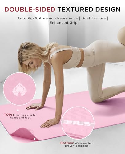 HAPBEAR Foldable Yoga Mat - 72"x24"x0.24" (6mm), Non-Slip TPE Exercise Mat for Home Workout, Yoga, Pilates,Stretching, & Travel, Durable & Eco-Friendly, Includes Carry Bag - color: Pink