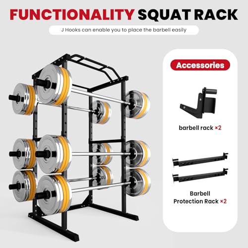 Power Cage 1800 LBS Capacity Multifunctional Power Racks for Home Gym, 2 in 1 Squat Rack with Skinny Pull Up Bar, Pin and Pipe Safeties, Standard J-Hooks, Power Rack for Bench Press Deep Squat