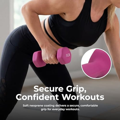 Sunny Health & Fitness Neoprene Coated Hex Shaped Dumbbell Non-Slip Fitness Weights for Home Gym Exercise, Full Body Workout Strength Building, Weight Loss, Sold in Pairs - Sizes - 2LB, 5LB, 8LB, 10LB - style: 5 Pounds