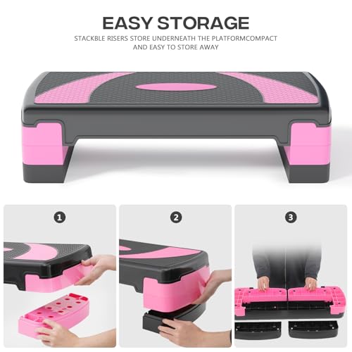 31" Aerobic Exercise Step Platform, Step Up Exercise Platform with 4" 6" 8" Adjustable Risers, Stair Stepper Workout Stepper for Home Gym Strength Training Fitness Equipment