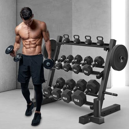 Dumbbell Rack Stand Only, 3‑Tier Adjustable Weight Rack for Home Gym | 1200LBS Multilevel Organizer for Dumbbells, Weight Plates & Kettlebells, Heavy‑Duty Home Gym Fitness Storage