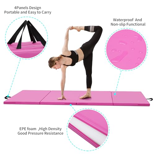 ZENOVA Gymnastics Mat 6'x3'x2''/4'x8'x2'' Exercise Mat Gym Mat for Home Aerobics Workout Foldable Tumbling Mat Children Gifts - color: 3FT x 6FT --Pink