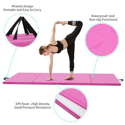 ZENOVA Gymnastics Mat 6'x3'x2''/4'x8'x2'' Exercise Mat Gym Mat for Home Aerobics Workout Foldable Tumbling Mat Children Gifts - color: 3FT x 6FT --Pink