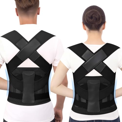 Posture Corrector for Women and Men, Back Brace with Adjustable Shoulder Brace, Full Support Waist Belt and Lumbar Panel, Spine Alignment Posture Trainer for Neck, Shoulder, Upper and Lower Back Support, Slouching and Hunchback Corrector (Black, XX-Large)