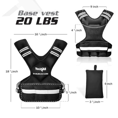 Yes4All Adjustable Weighted Vest 11-32lbs with Reflective Strip, Large Weight Vest for Strength Training for Men & Women