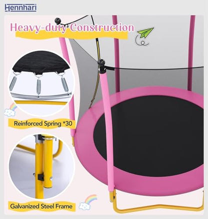 5 FT Kids Trampoline with Safety Enclosure Net, Indoor Outdoor Toddler Trampoline with U-Shaped Legs & Foam Poles, Mini Trampoline for Kids