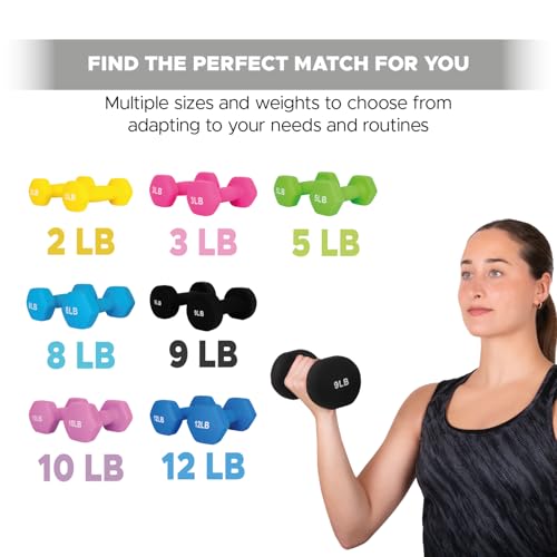 FUXION Neoprene Dumbbell Hand Weights, Sets of 2 Hexagon Non-Slip Weights for Home Gym Yoga Pilates Workout - size: 9lb Pair