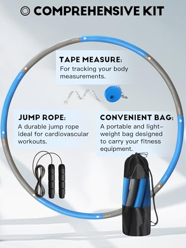 Weighted Exercise Hoop for Adults, 2.2lb Detachable Fitness Hoop, Adjustable Hoop with Jump Rope, Tape Measure and Carry Bag, Home Gym Workout