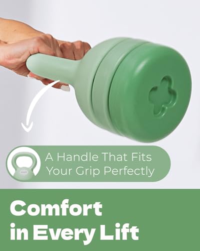Adjustable Kettlebell | 5 lb - 12 lb | Kettlebell Weights Set for Home Gym | Full-Body Workouts, Strength Training, Weight Loss | Fabric Booty Band | Beginners & Women - color: Sage