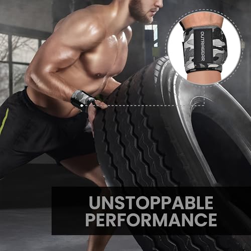 18" OG-Grade Wrist Wraps for Weightlifting – Heavy Duty Wrist Support with Thumb Loop & Lockdown Strap – Wrist Straps for Powerlifting, Bench Press & Gym Training - color: Camo grey
