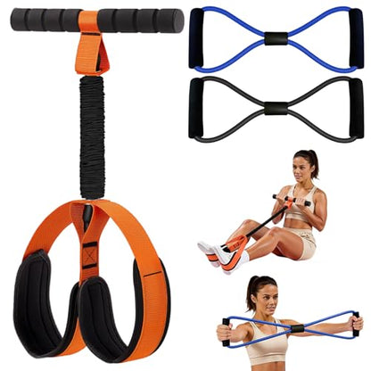 2026 Upgrade Pedal Resistance Bands with Handle, Thickened Latex Tubes and Soft Foam Fabric Foot Pedal, Figure 8 Resistance Band Set, Full Body Workout Equipment for Core Abs Waist Arms Back Training
