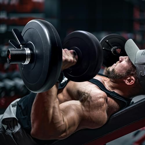 16" Olympic Dumbbell Handle, Dumbbell Bar for 2-inch Olympic Weight Plates, Loadable Dumbbells for Home Gym Strength Training, 2 Pair of Spring Collars Included - color: Red