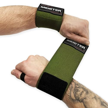 Meister 18" Elastic Wrist Wraps - Heavy-Duty Support for Weightlifting, Strength & Cross Training - color: Ranger Green