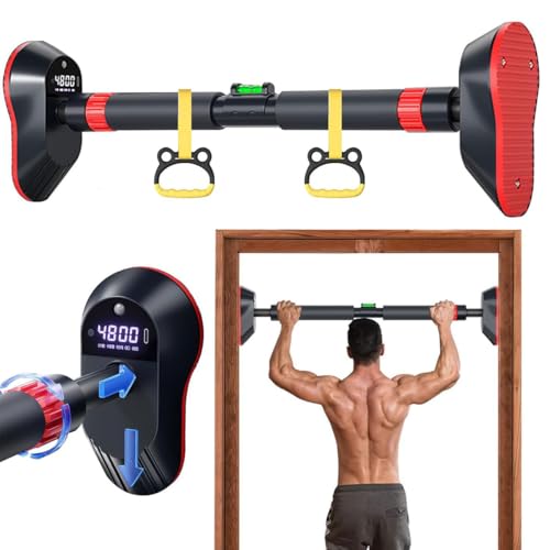 Adjustable Door Frame Pull Up Bar No Screw Strength Training Equipment with Counting, Calorie Tracking & Timing Home Gym Workout Bar for 98135cm Doorways