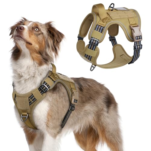 rabbitgoo Tactical Dog Harness for Medium, No Pull Military Service Vest - color: Brown, size: Medium