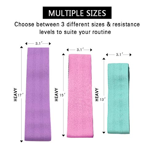 Hip Resistance Bands Non-Slip Design Fabric Booty Band Loop Set, 3 Size Fitness Workout Belts for Body Weight, Yoga and Pilates Exercise