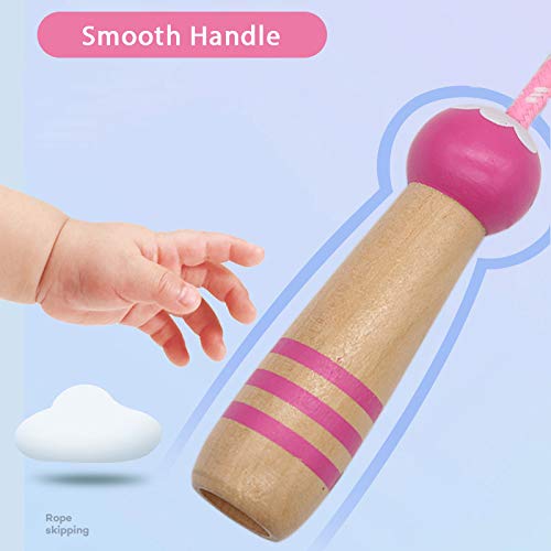 Jump Rope Kids, 7ft Adjustable Cotton Skipping Rope with Wooden Handle for Boys and Girls Fitness Outdoor Exercise - style: Pink