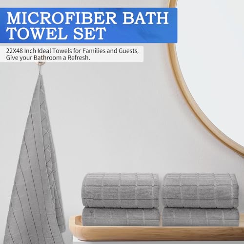 Microfiber Bath Towels 2 Pack (22'' x 48'') - Lightweight Quick Dry Microfiber Fingertip Hand Towels, Soft Absorbent Gym Towels for Yoga, Salon, Camping, Hotel, Bathroom, Spa, Travel & Dog