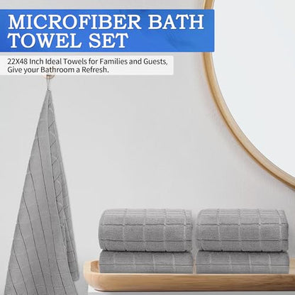 Microfiber Bath Towels 2 Pack (22'' x 48'') - Lightweight Quick Dry Microfiber Fingertip Hand Towels, Soft Absorbent Gym Towels for Yoga, Salon, Camping, Hotel, Bathroom, Spa, Travel & Dog