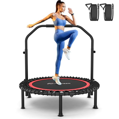 ANCHEER Fitness Trampoline,40"/48" Bungee Rebounder with Adjustable Handle - color: Red