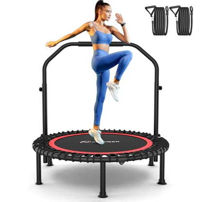 ANCHEER Fitness Trampoline,40"/48" Bungee Rebounder with Adjustable Handle - color: Red