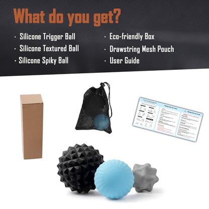 3-Piece Silicone Massage Ball Set for Deep Tissue and Trigger Points - Lacrosse Massage Balls for Myofascial Release, Muscle Knots & Plantar Fasciitis (Silicone Muscle Relief Set) - style: Silicone Muscle Relief Set