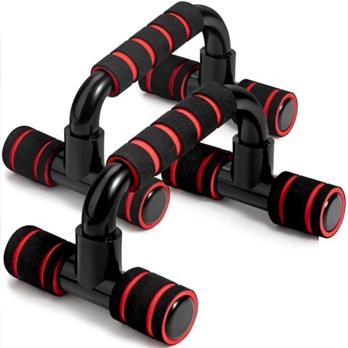 Ergonomic Push Up Bars (2 Pack) - Portable Push Up Handles for Men & Women, Ideal for Home, Gym, or Floor Workouts – Deep Muscle and Strength Training - color: Red