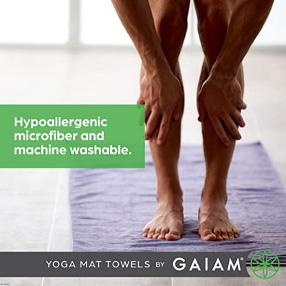 Gaiam Yoga Mat Towel, Non-Slip Microfiber, Hot Yoga (Folkstone Grey) - color: Folkstone Grey