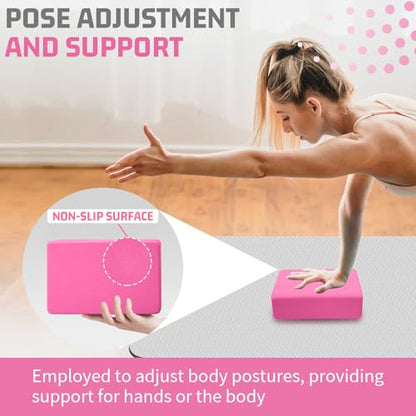 Yoga Blocks 2 Pack 3x6x9IN Foam Block Supportive Latex-Free with Rounded Edges, Non-Slip Exercise Blocks for Pilates, Meditation, Balance, Stretching and Deep Poses - color: 2Pack-RC-Pink