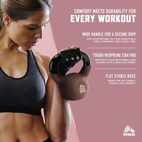 RBX Neoprene Kettlebell, Wide Handle, Iron Core, Flat Bottom, Great for All Fitness Levels
