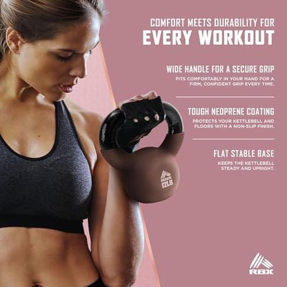 RBX Neoprene Kettlebell, Wide Handle, Iron Core, Flat Bottom, Great for All Fitness Levels