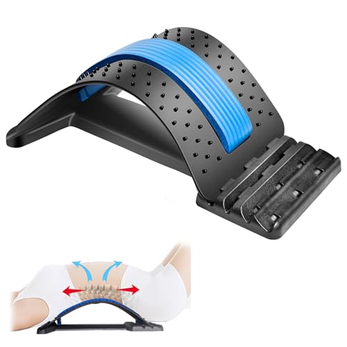 JUMPOW Back Stretcher for Lower Back Pain Relief, 4 Level Adjustable Lumbar Back Cracker Board for Scoliosis, Spine Decompression, Sciatica - color: Black, Blue-4 Level