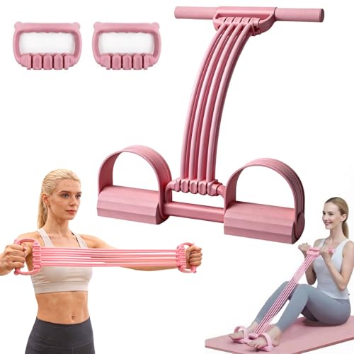 3 in 1 Adjustable Pedal Resistance Band, 8-Tube Multifunction Tension Rope, Natural Latex sit-up Trainer Resistance Band Suitable for Fat Loss and Full-Body Shaping Workout - color: 8-Tube Pink