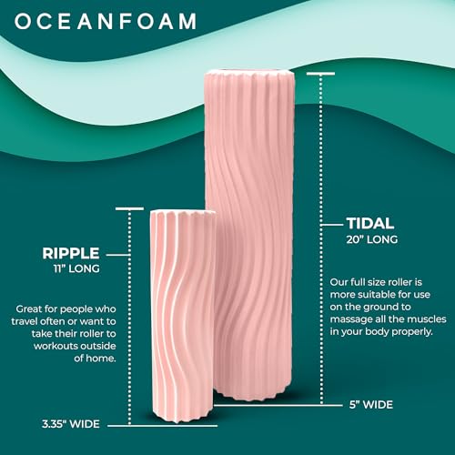 Tidal Roller - Blush - Muscle Massage Foam Roller for Back Pain & Stretching - Firm and Ergonomic Wide Wave Textured - Yoga, Athletics, & Wellness - Full Size, 20" x 5" - color: Blush