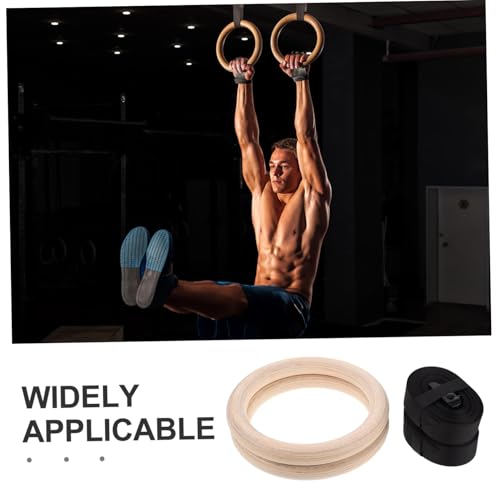 Toyvian Wooden Gymnastic Rings with Adjustable Straps for Indoor Strength Training Durable Bodyweight Exercise Equipment for Home Workouts Portable Workout Gear for Pull Ups and Dips